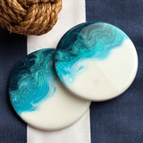 Blue, Turquoise & White Ombre Abstract Art Coasters (Set of 2)