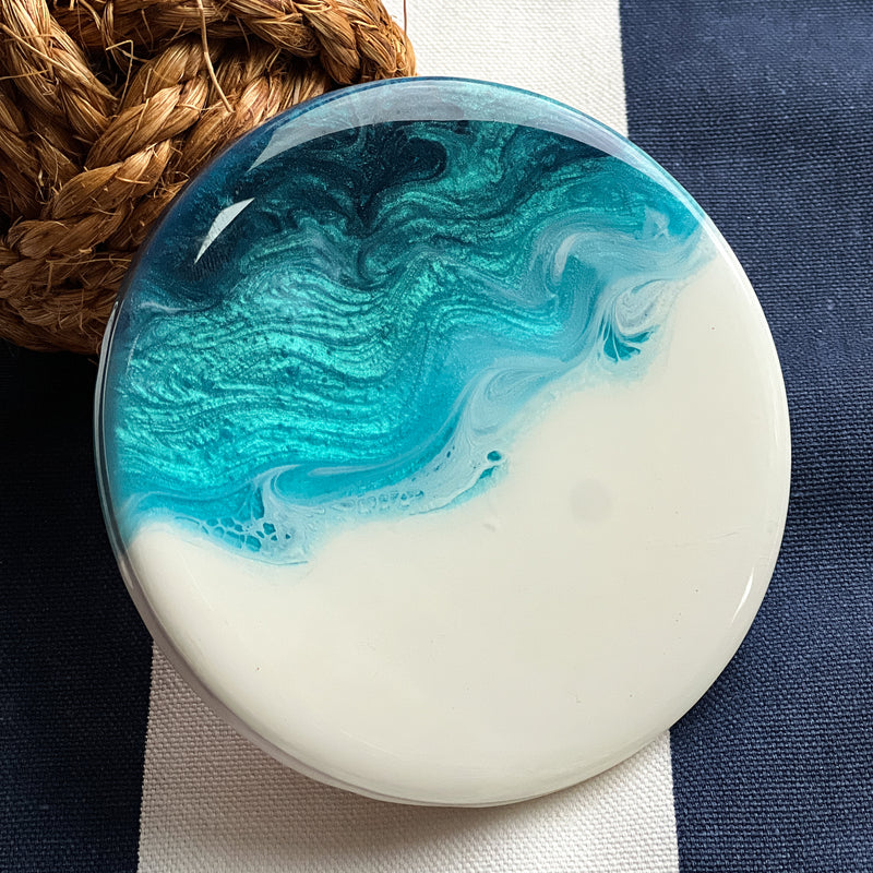 Blue, Turquoise & White Ombre Abstract Art Coasters (Set of 2)