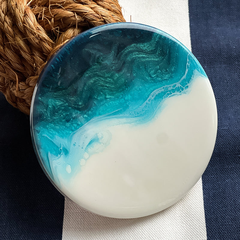 Blue, Turquoise & White Ombre Abstract Art Coasters (Set of 2)