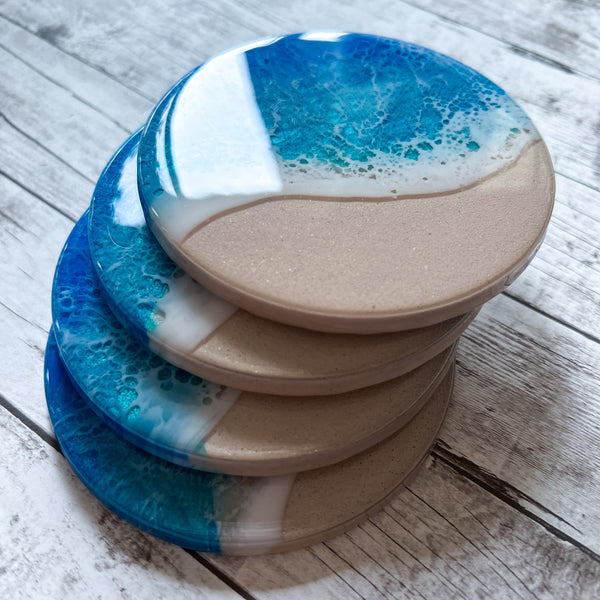 Turquoise and Blue Ocean Beach Coasters (Set of 4)