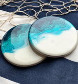 Blue, Turquoise & White Ombre Abstract Art Coasters (Set of 2)