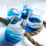 Ocean waves stemless wine glass