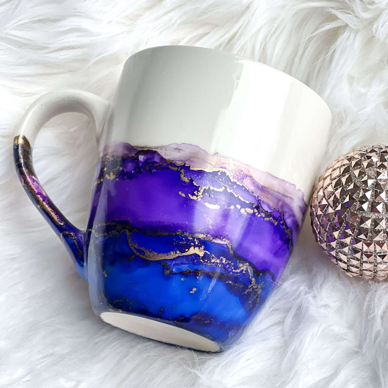 Hand-Painted Ceramic Mug, Colorful Custom Mug, Alcohol Ink Mug