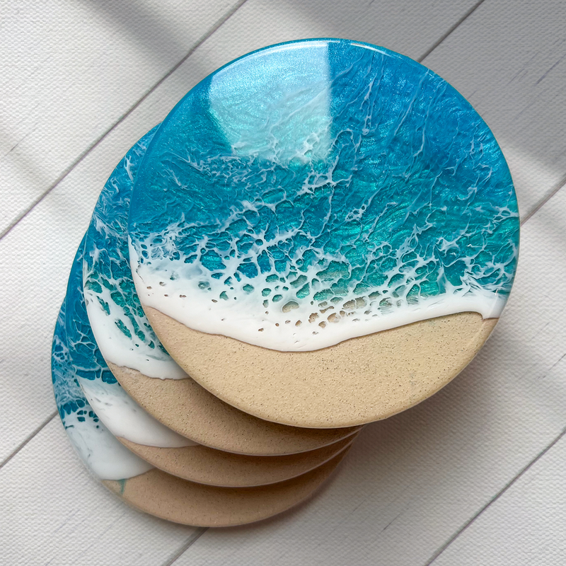 Blue & Turquoise Beach Coasters (Set of 4)