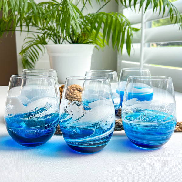 Ocean Waves Crystal Wine Glasses (Set of 6)