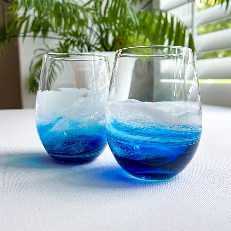 Ocean Waves Crystal Wine Glasses (Set of 2)