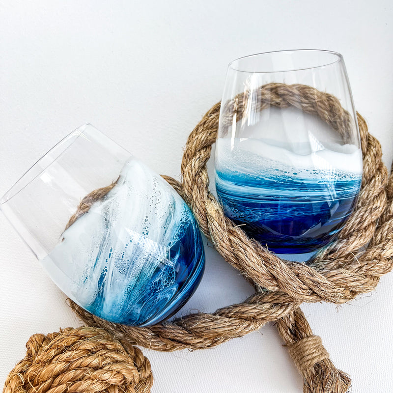 Ocean Waves Crystal Wine Glasses (Set of 2)