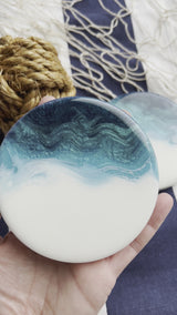 Blue, Turquoise & White Ombre Abstract Art Coasters (Set of 2)