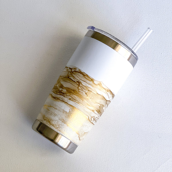 gold and white custom tumbler