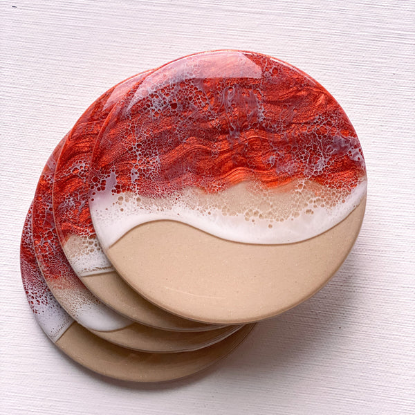 Shimmering Burnt Orange & Copper Beach Coasters (Set of 4)