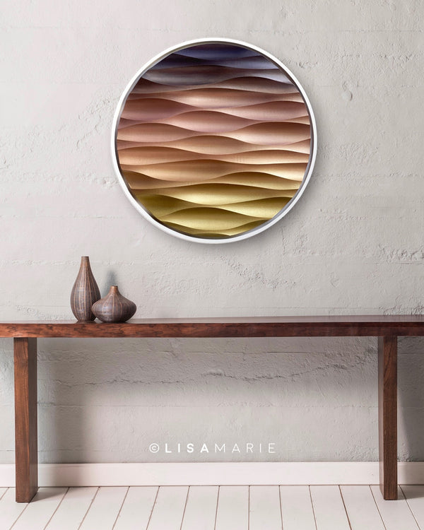 3D wave wall art with purple, pink and gold colors