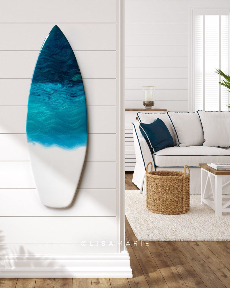 Abstract Painting on Bamboo Surfboard – Artist Lisa Marie