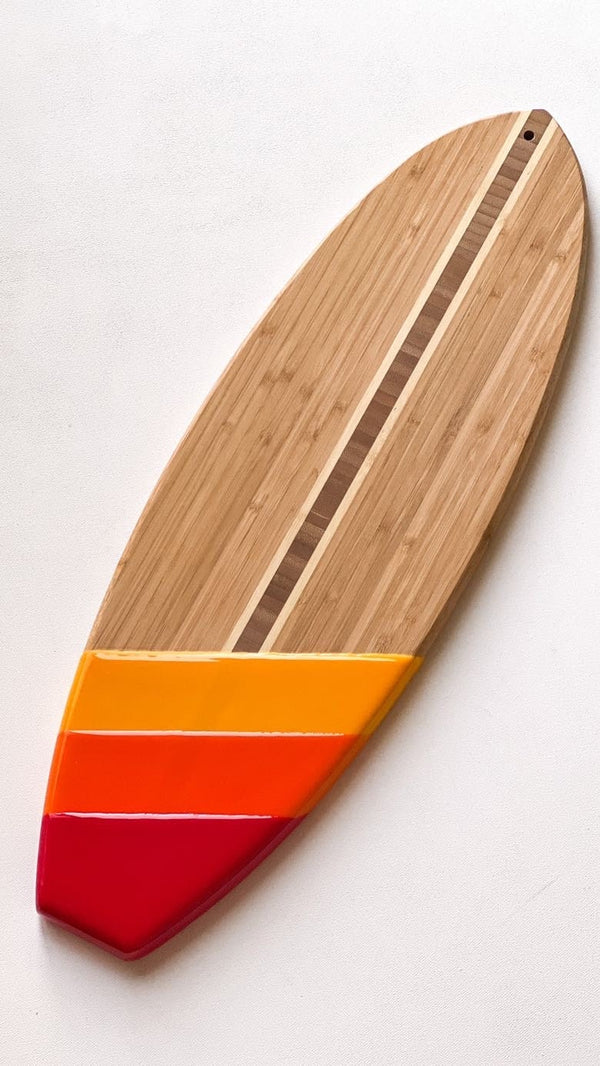 Sunset Stripes on Hardwood Surfboard