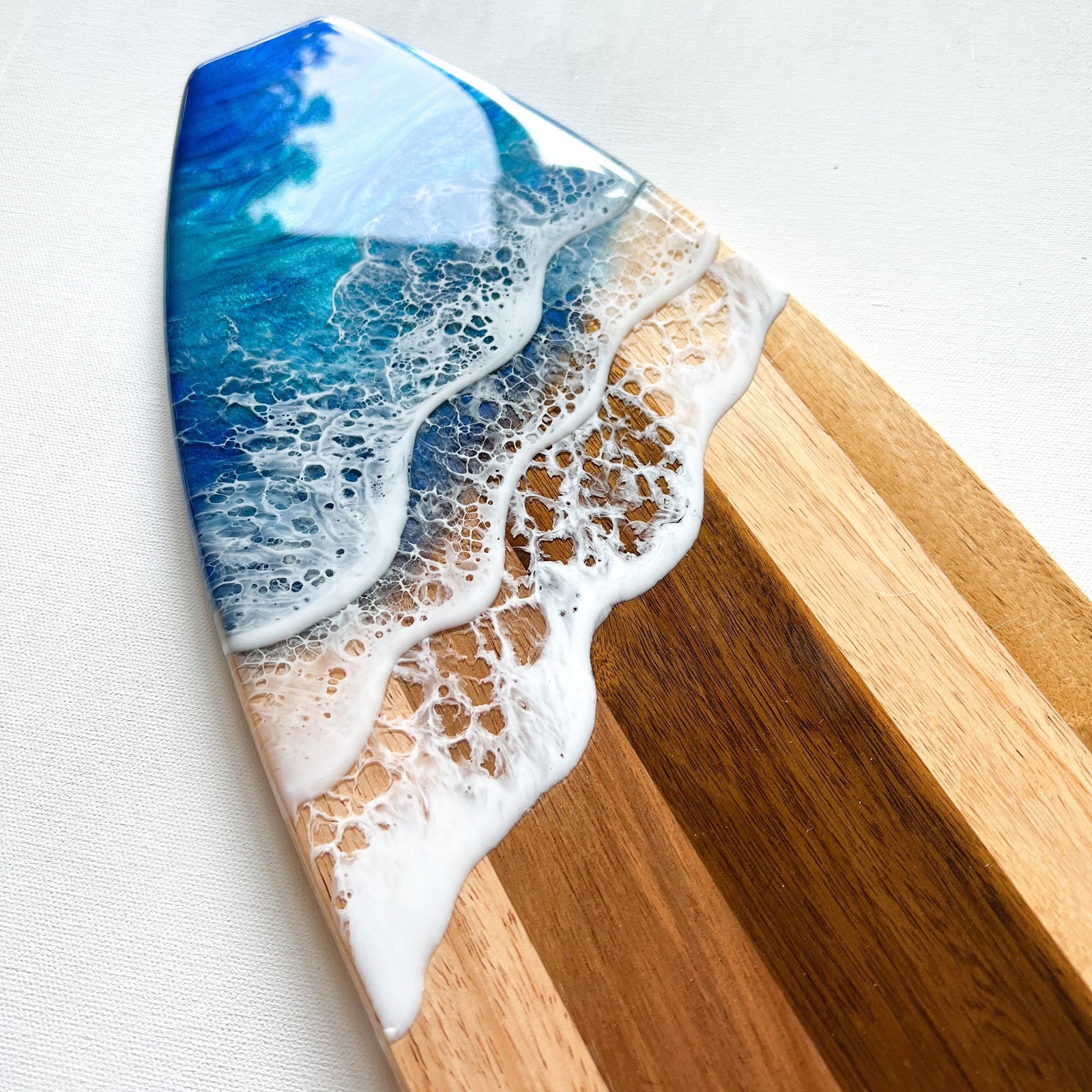 Turquoise and Blue Ocean Waves Surfboard – Artist Lisa Marie
