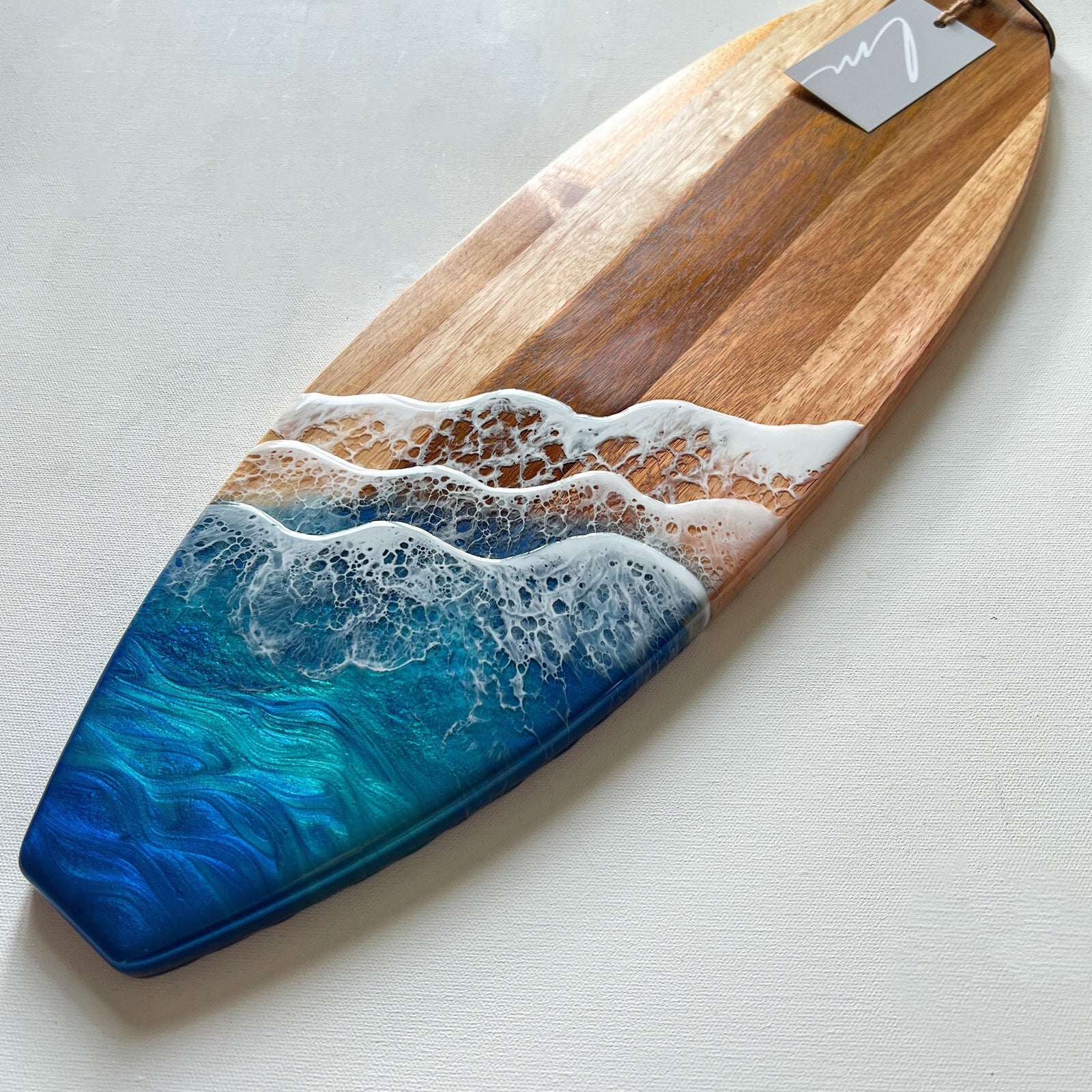 Turquoise and Blue Ocean Waves Surfboard – Artist Lisa Marie