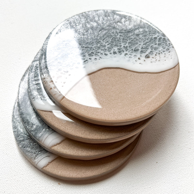 Sparkling Silver Ocean Beach Coasters (Set of 4)