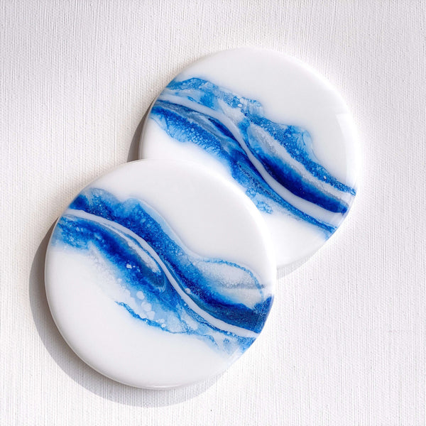 Blue & White Abstract Art Coasters (Set of 2)