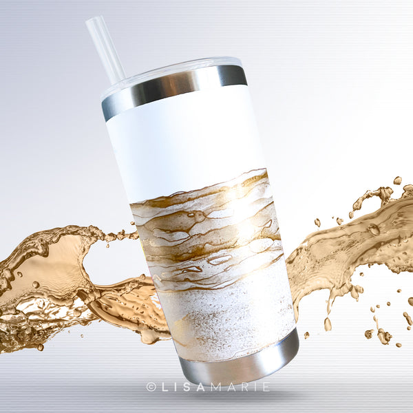 Hand-Painted Gold and White Tumbler